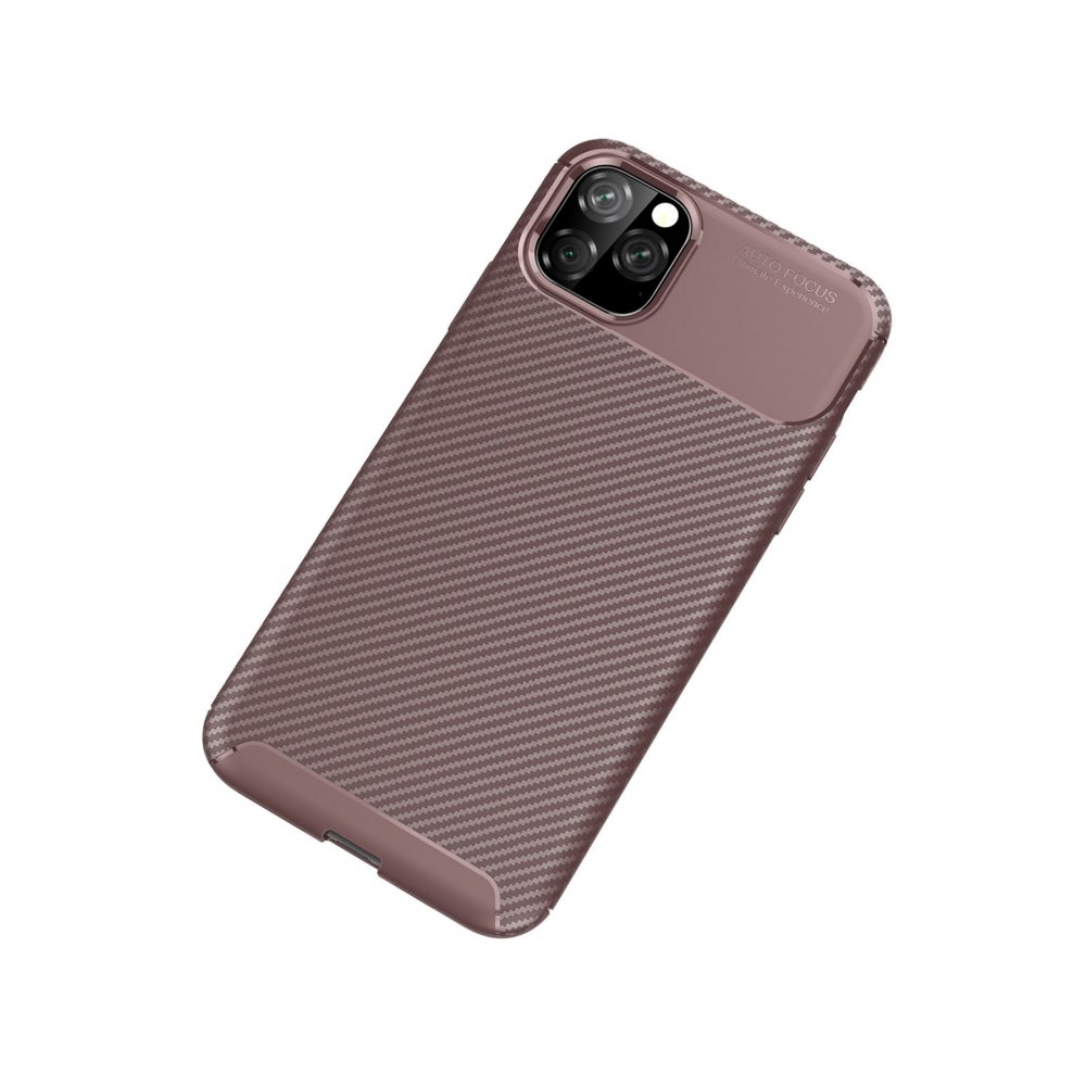 Newface iPhone 11 Pro Max Kılıf Focus Karbon Silikon - Kahverengi