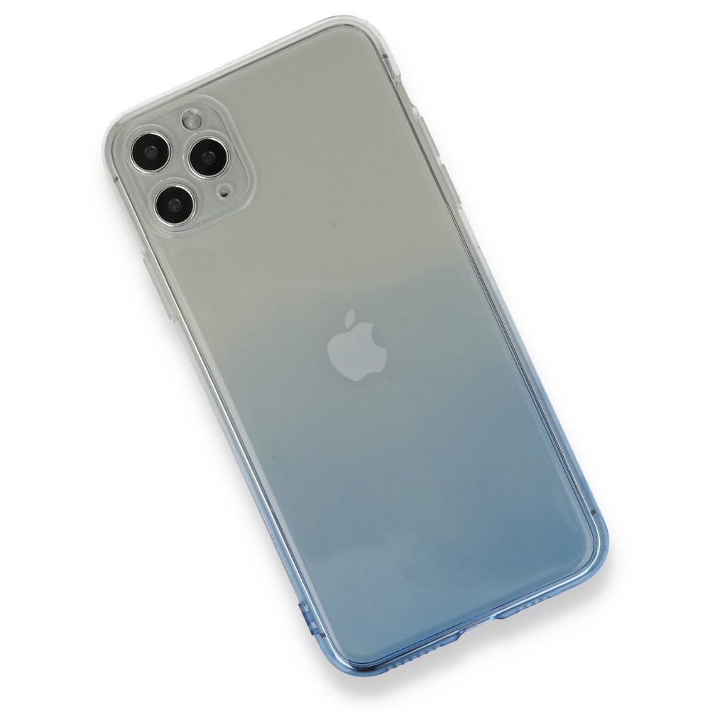 Newface iPhone 11 Pro Max Kılıf Lüx Çift Renkli Silikon - Mavi