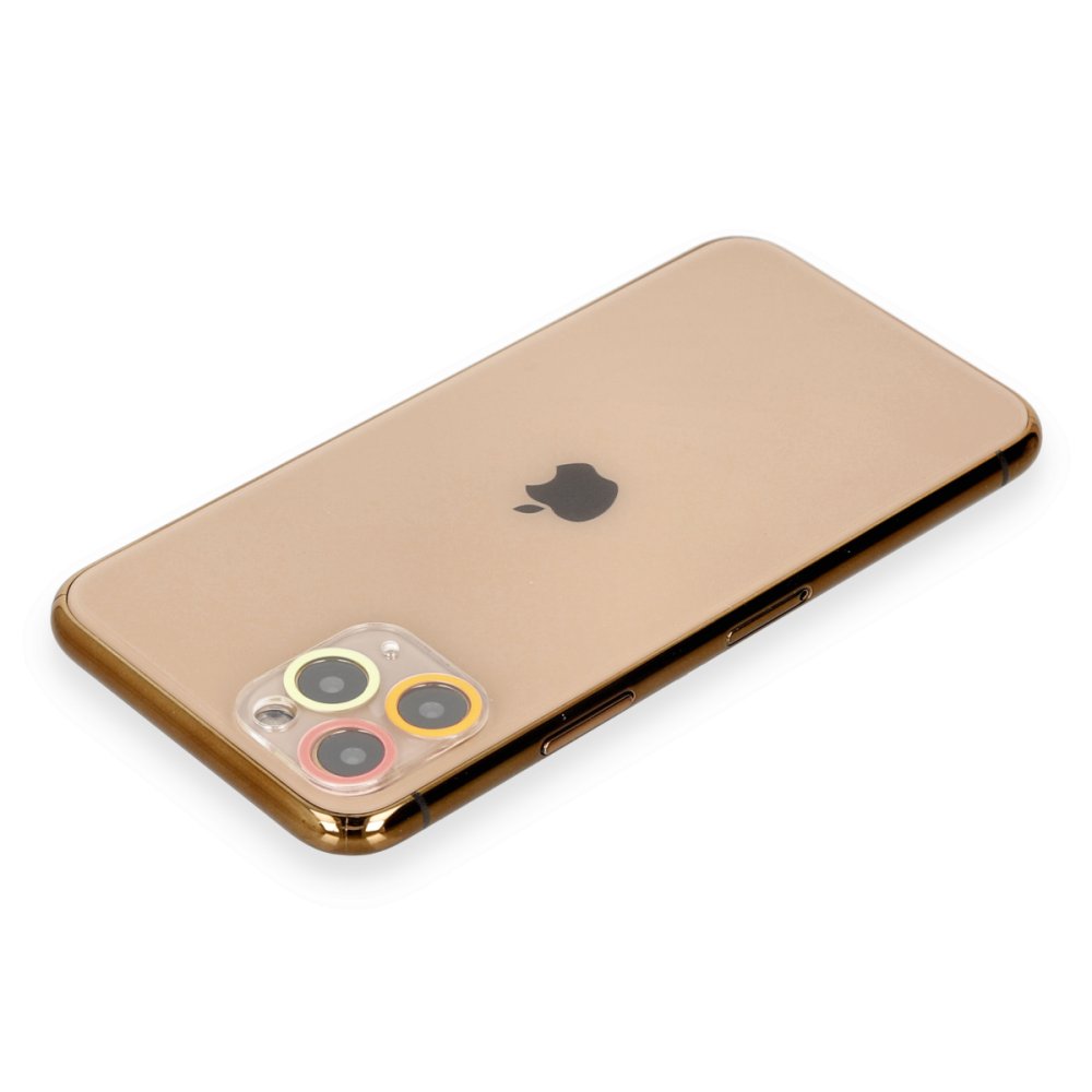 Newface iPhone 11 Pro Renkli Kamera Lens Koruma Cam - Turuncu-Kırmızı