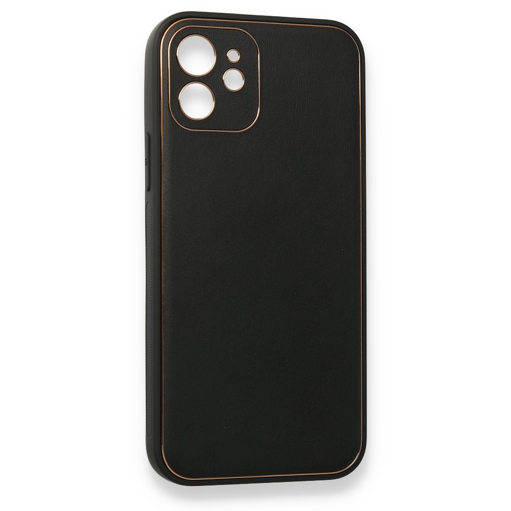 Newface iPhone 12 Kılıf Coco Deri Silikon Kapak - Siyah
