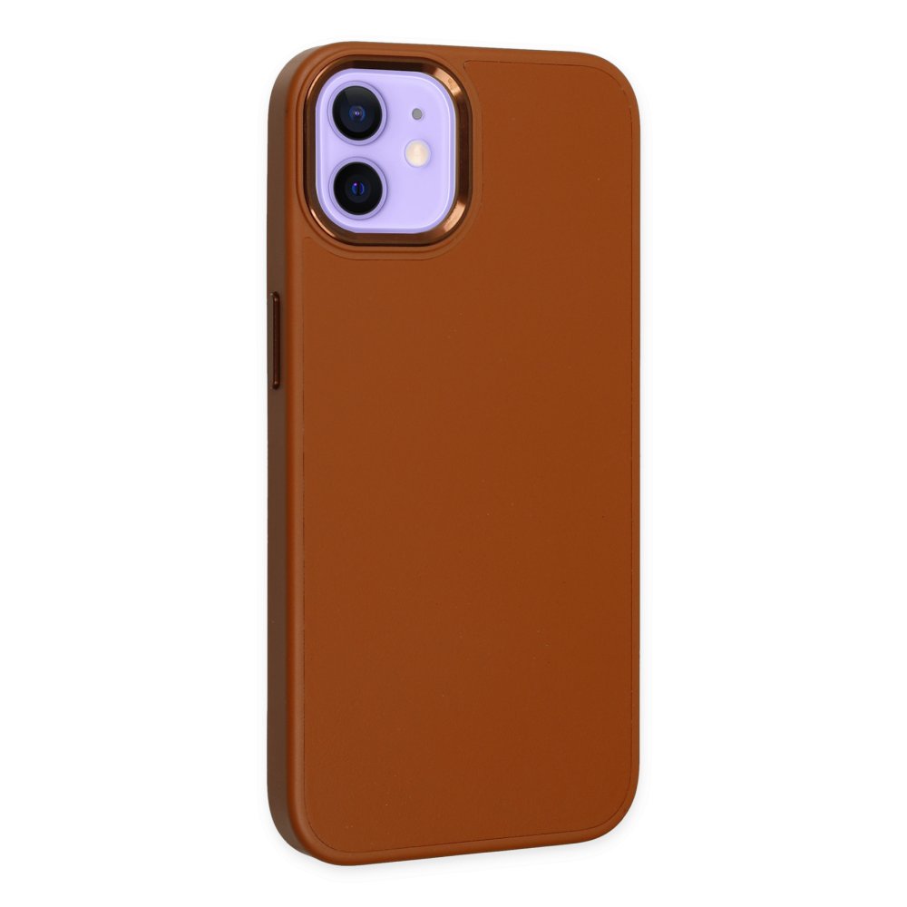 Newface iPhone 12 Kılıf Asya Deri Silikon - Kahverengi