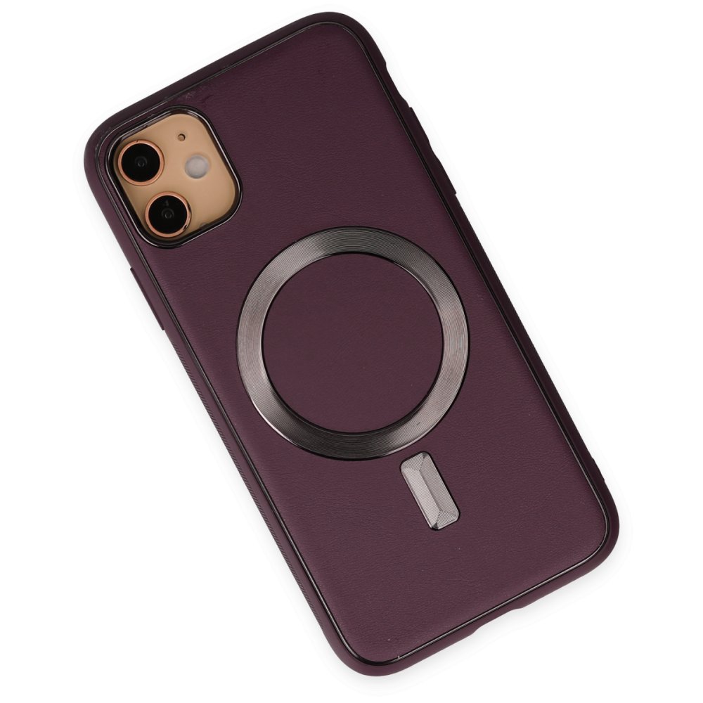 Newface iPhone 12 Kılıf Coco Deri Magneticsafe Silikon - Bordo