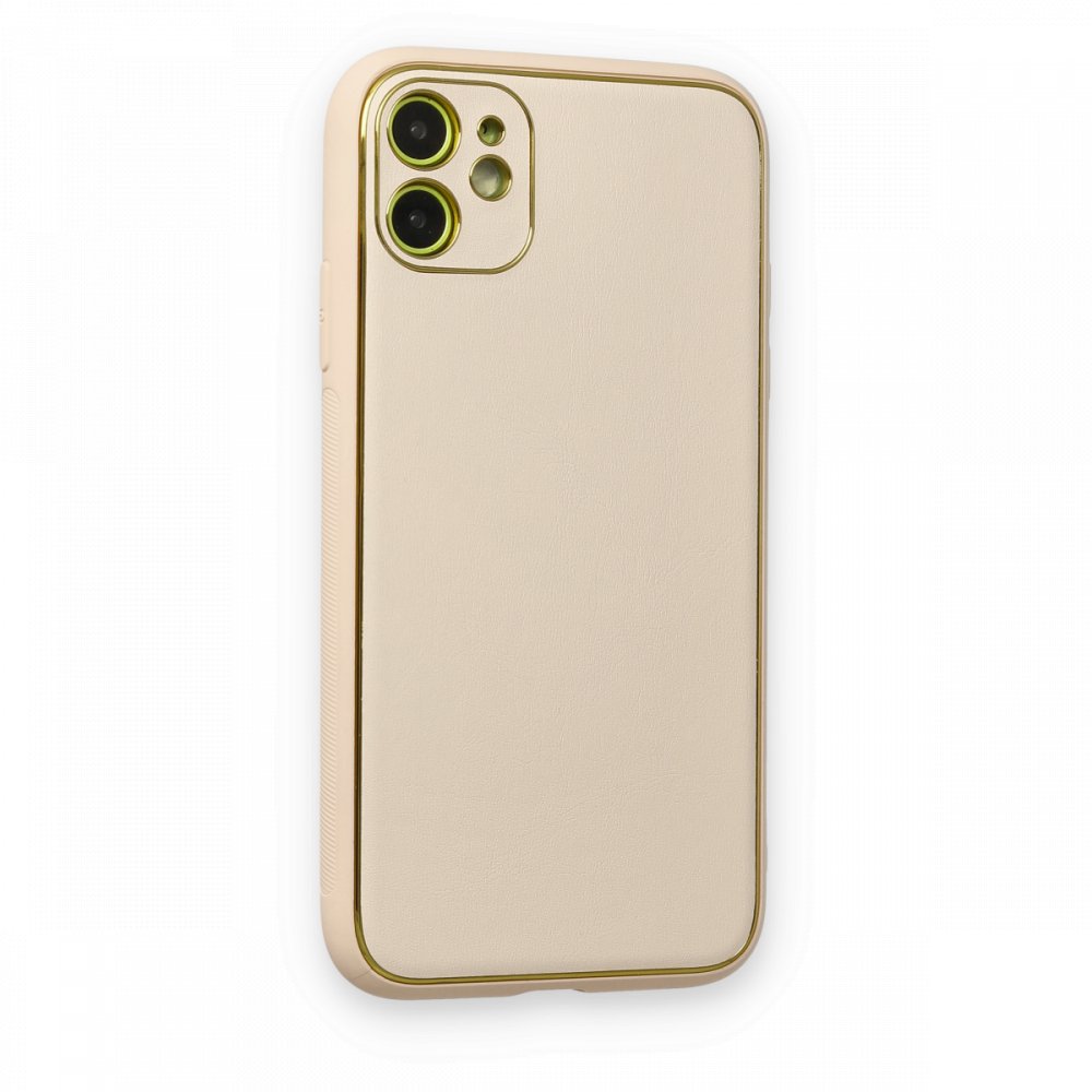 Newface iPhone 12 Kılıf Coco Deri Silikon Kapak - Gold