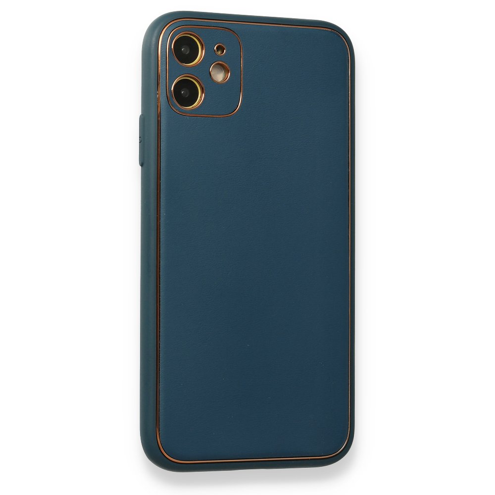 Newface iPhone 12 Kılıf Coco Deri Silikon Kapak - Mavi