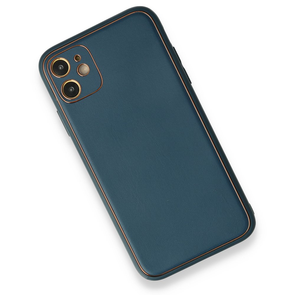 Newface iPhone 12 Kılıf Coco Deri Silikon Kapak - Mavi