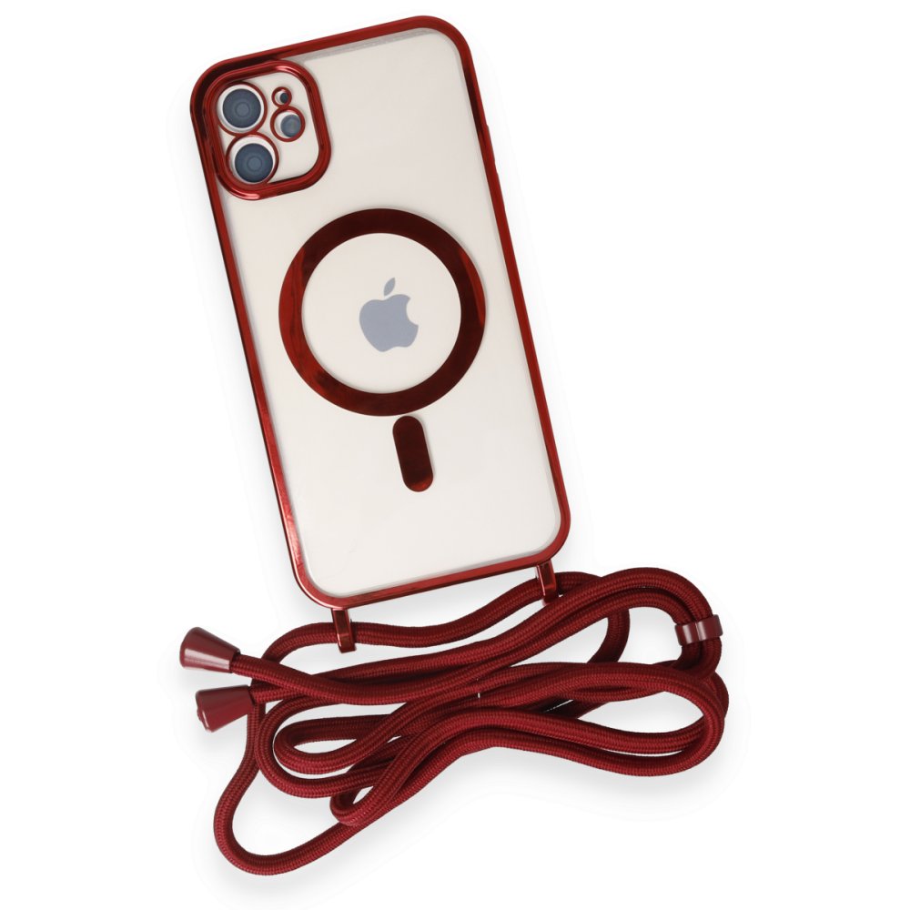 Newface iPhone 12 Kılıf Divo Lazer Askılı Magsafe Kapak - Kırmızı