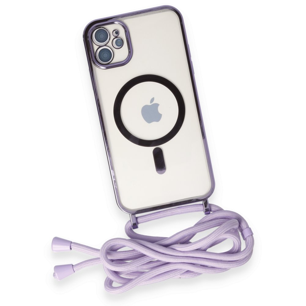 Newface iPhone 12 Kılıf Divo Lazer Askılı Magsafe Kapak - Lila