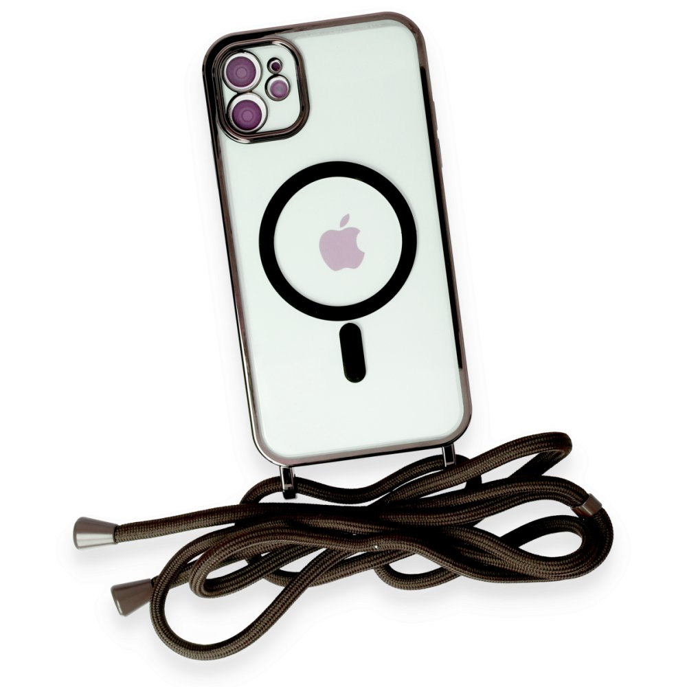 Newface iPhone 12 Kılıf Divo Lazer Askılı Magsafe Kapak - Siyah