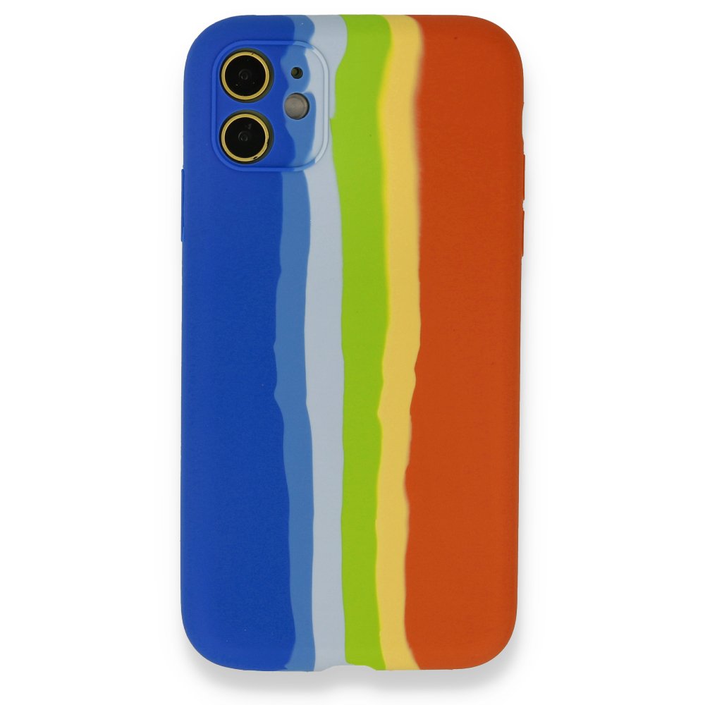 Newface iPhone 12 Kılıf Ebruli Lansman Silikon - Mavi-Turuncu