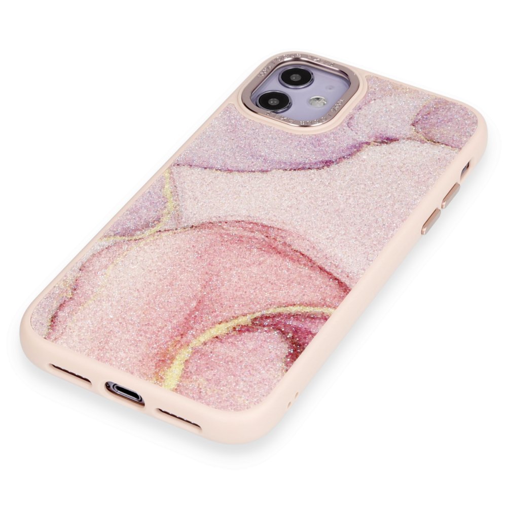 Newface iPhone 12 Kılıf Moda Simli Kapak - Rose