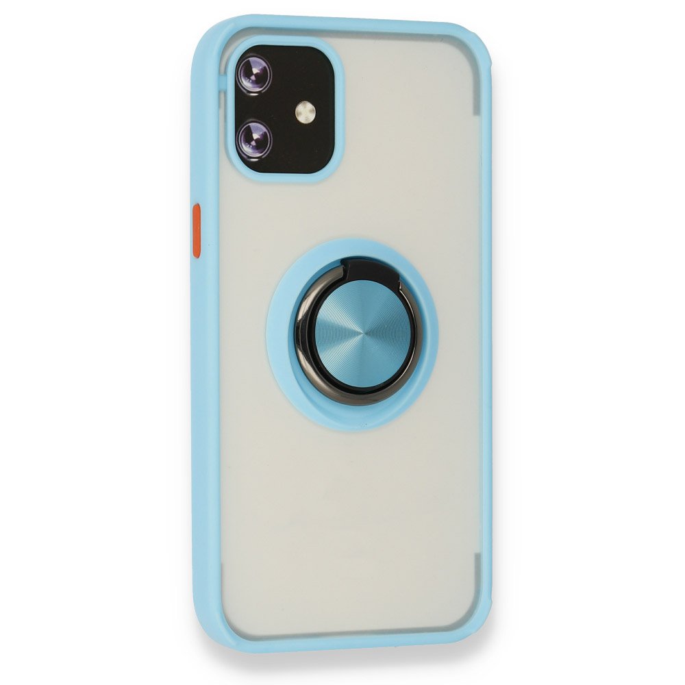Newface iPhone 12 Kılıf Montreal Yüzüklü Silikon Kapak - Buz Mavi