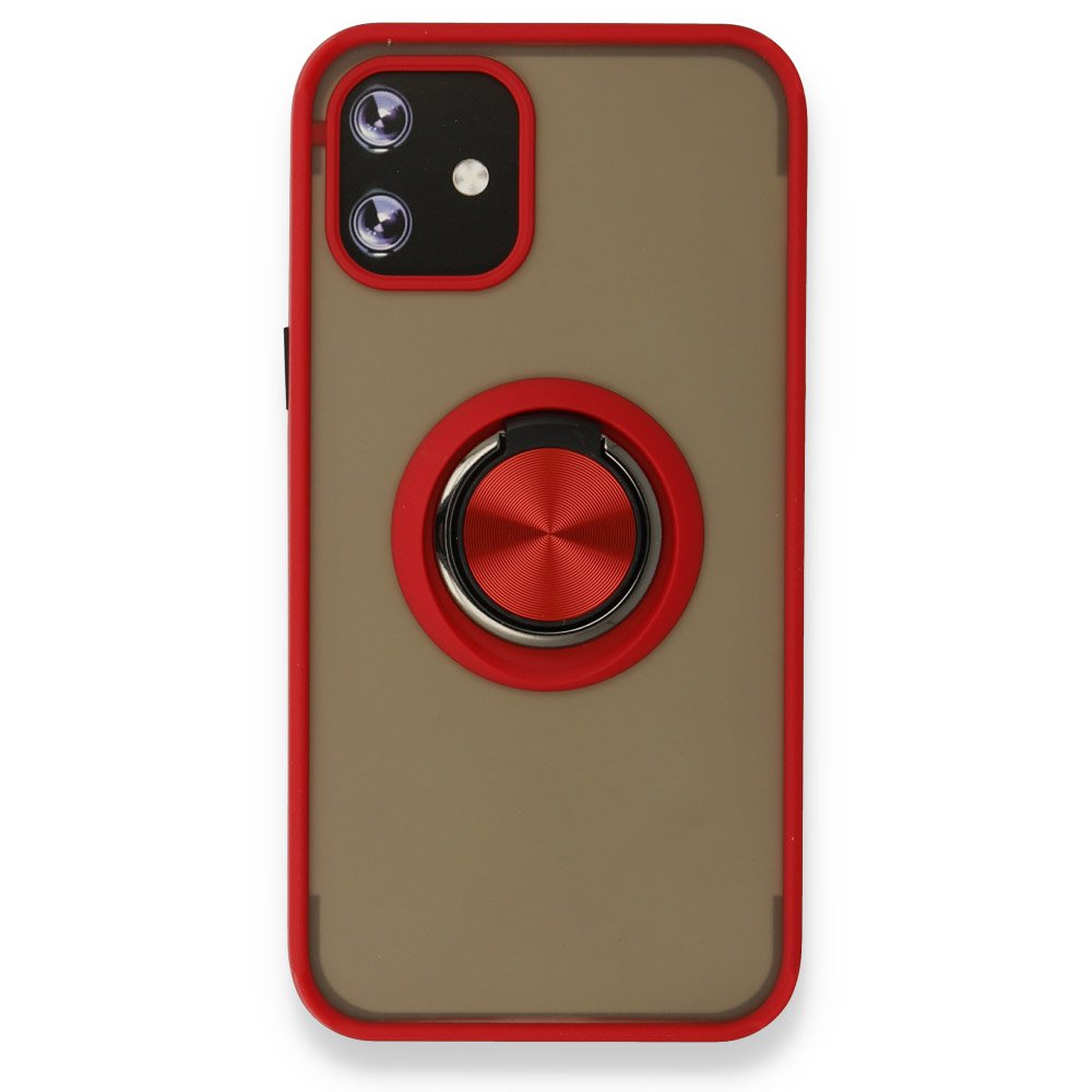 Newface iPhone 12 Kılıf Montreal Yüzüklü Silikon Kapak - Kırmızı
