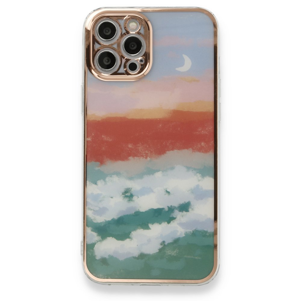 Newface iPhone 12 Pro Kılıf Çiçekli Silikon - Turkuaz