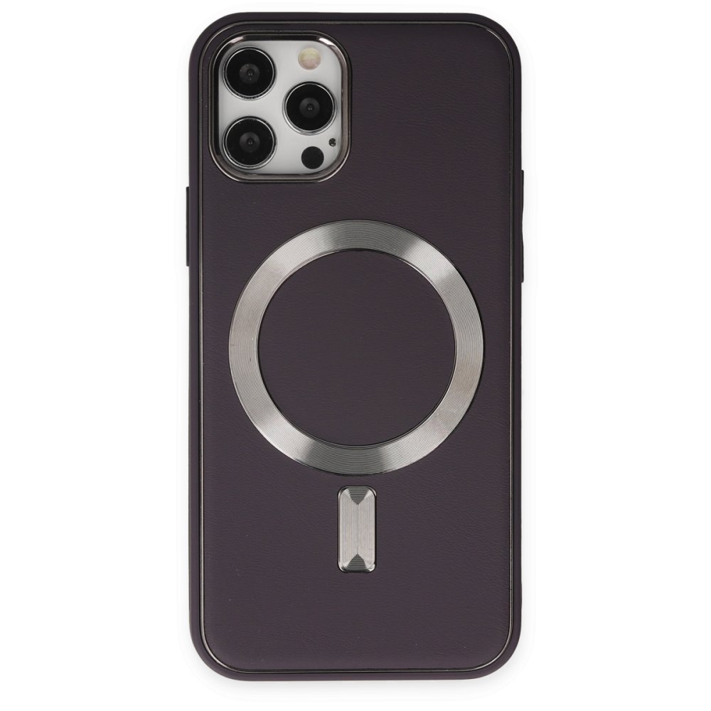 Newface iPhone 12 Pro Kılıf Coco Deri Magneticsafe Silikon - Derin Mor