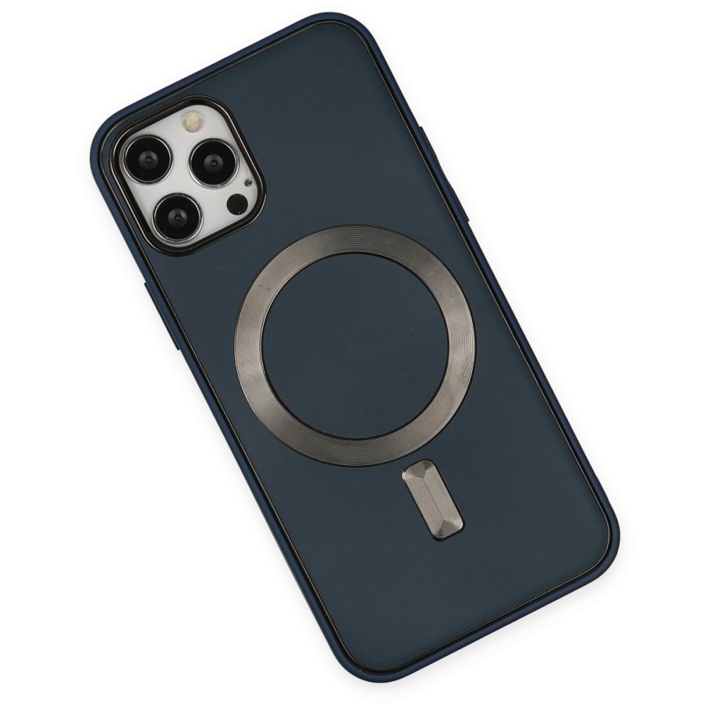 Newface iPhone 12 Pro Kılıf Coco Deri Magneticsafe Silikon - Lacivert