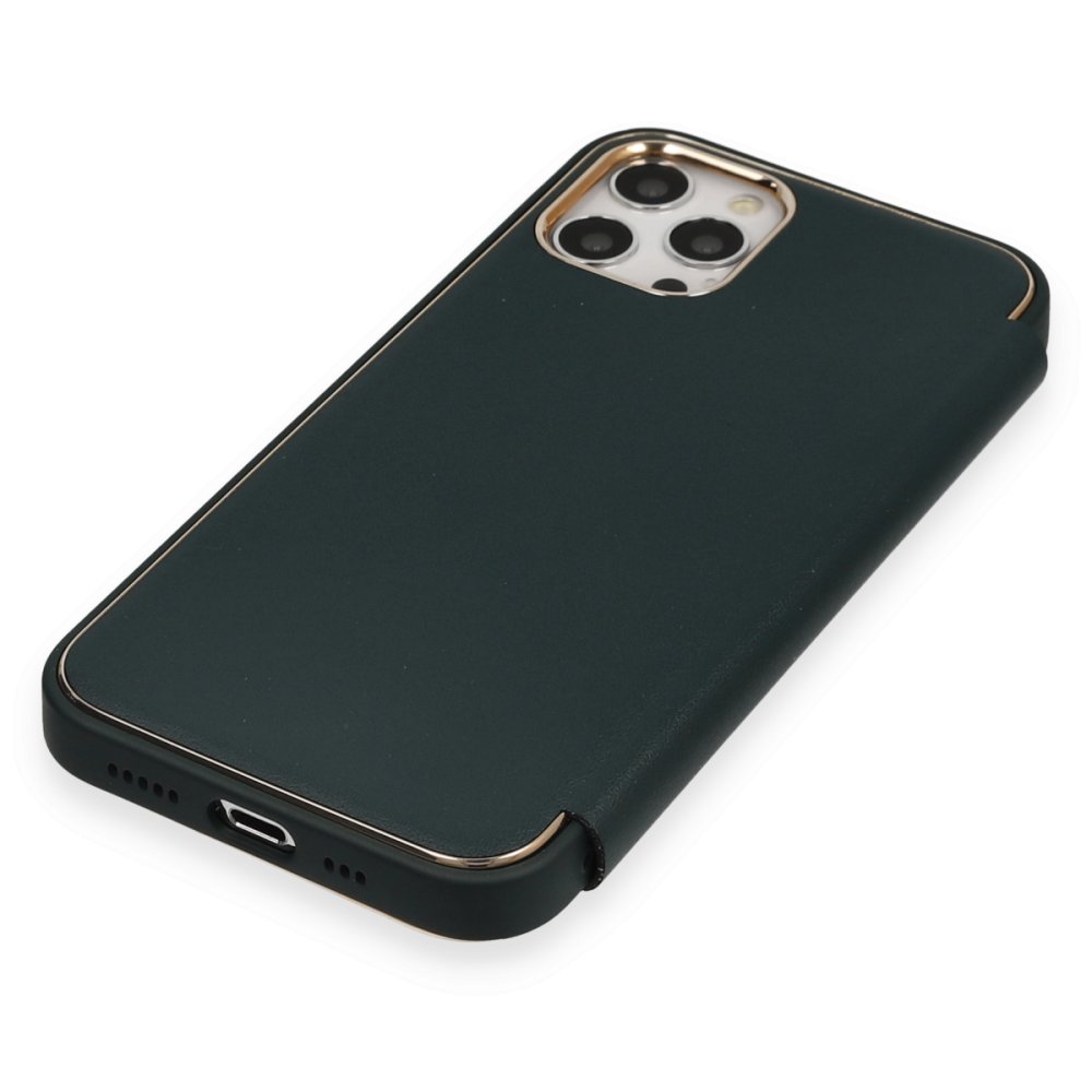 Newface iPhone 12 Pro Kılıf Dolpin Kapaklı - Koyu Yeşil