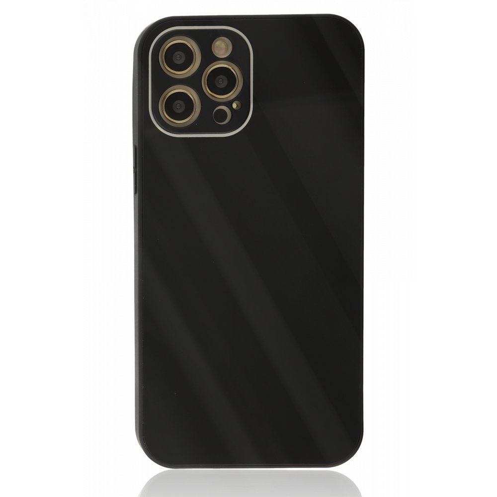 Newface iPhone 12 Pro Max Kılıf Glass Kapak - Siyah