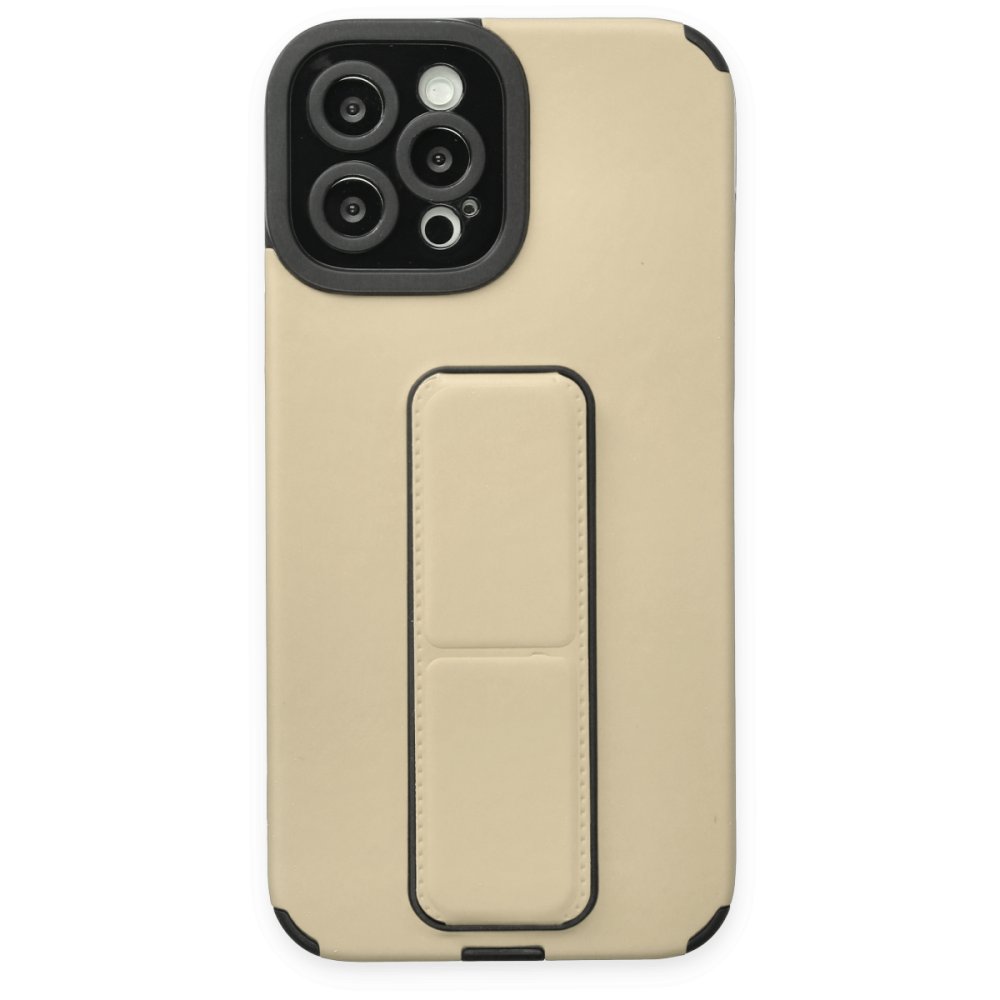 Newface iPhone 12 Pro Kılıf Mega Standlı Silikon - Gold