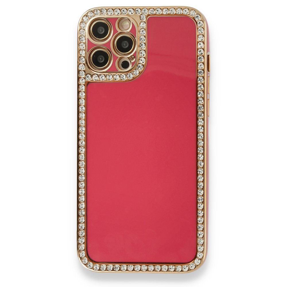 Newface iPhone 12 Pro Kılıf Solo Taşlı Silikon - Pembe