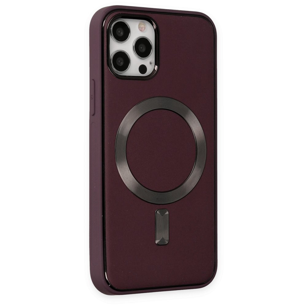 Newface iPhone 12 Pro Max Kılıf Coco Deri Magneticsafe Silikon - Bordo