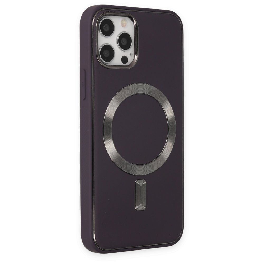 Newface iPhone 12 Pro Max Kılıf Coco Deri Magneticsafe Silikon - Derin Mor