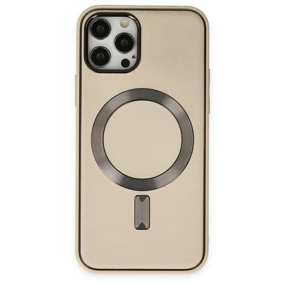Newface iPhone 12 Pro Max Kılıf Coco Deri Magneticsafe Silikon - Krem
