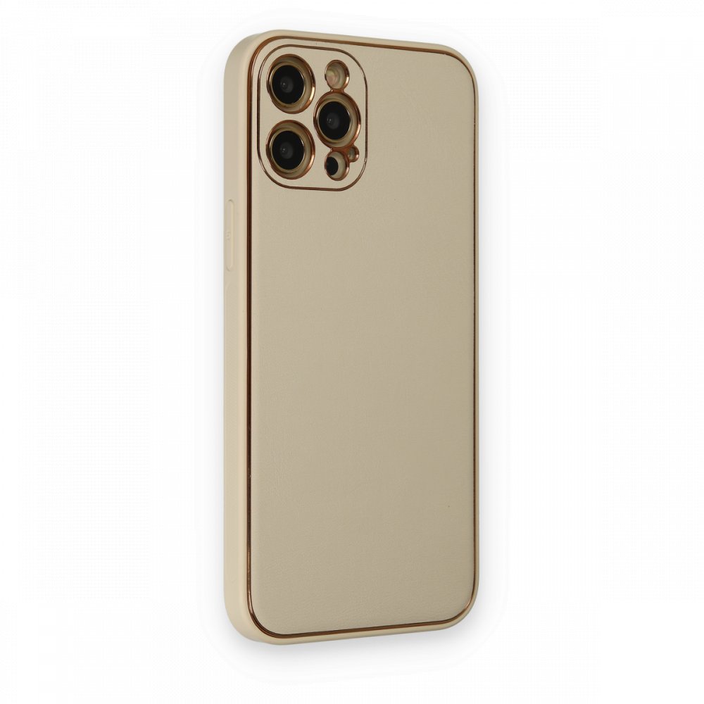 Newface iPhone 12 Pro Max Kılıf Coco Deri Silikon Kapak - Gold