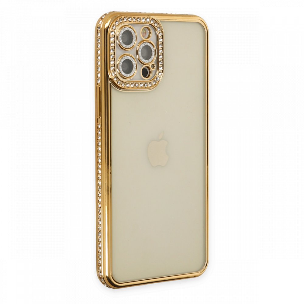 Newface iPhone 12 Pro Max Kılıf Joke Taşlı Silikon - Gold