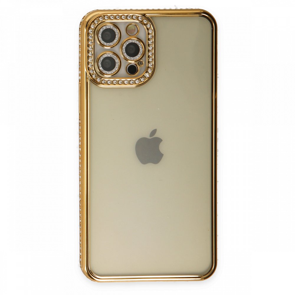 Newface iPhone 12 Pro Max Kılıf Joke Taşlı Silikon - Gold