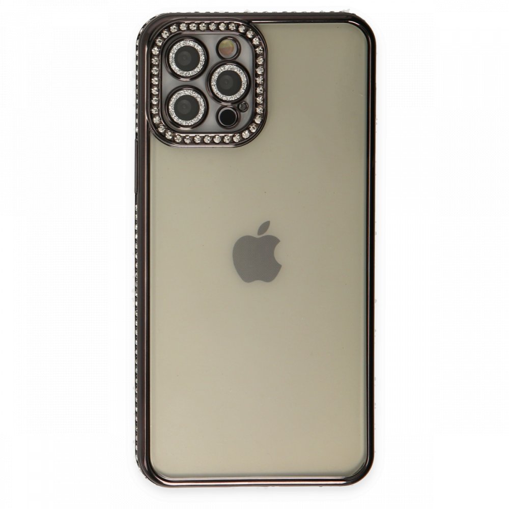Newface iPhone 12 Pro Max Kılıf Joke Taşlı Silikon - Siyah