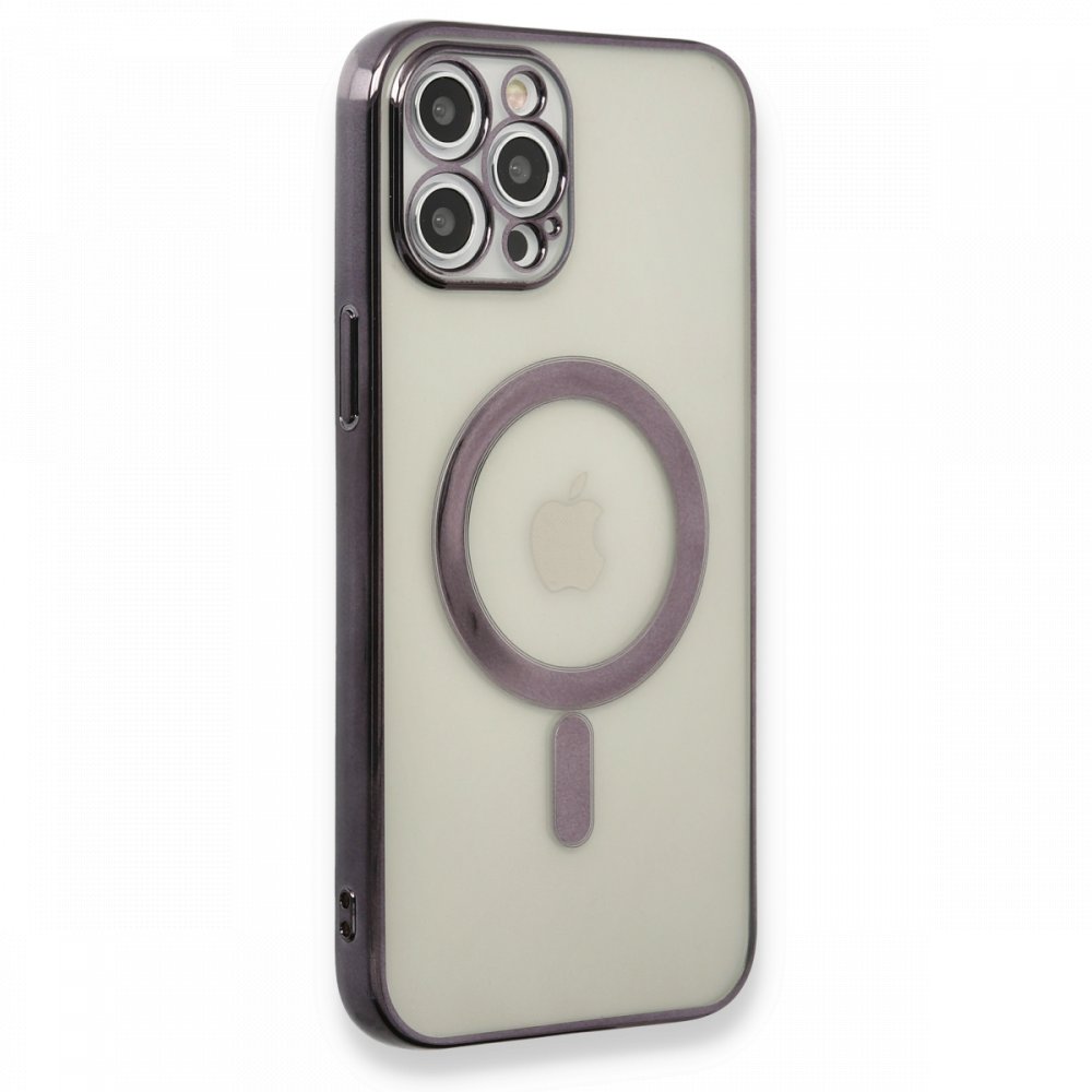 Newface iPhone 12 Pro Max Kılıf Magneticsafe Lazer Silikon - Siyah