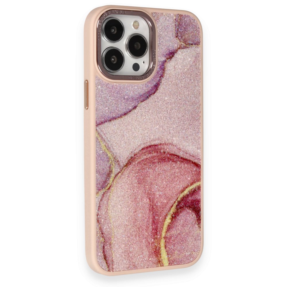 Newface iPhone 12 Pro Max Kılıf Moda Simli Kapak - Rose