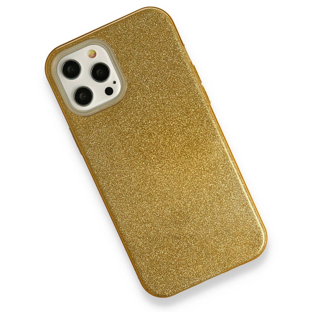 Newface iPhone 12 Pro Max Kılıf Simli Katmanlı Silikon - Gold