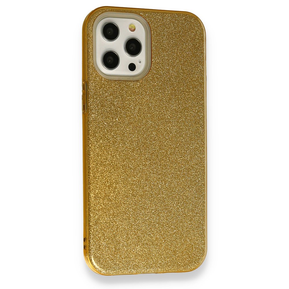 Newface iPhone 12 Pro Max Kılıf Simli Katmanlı Silikon - Gold