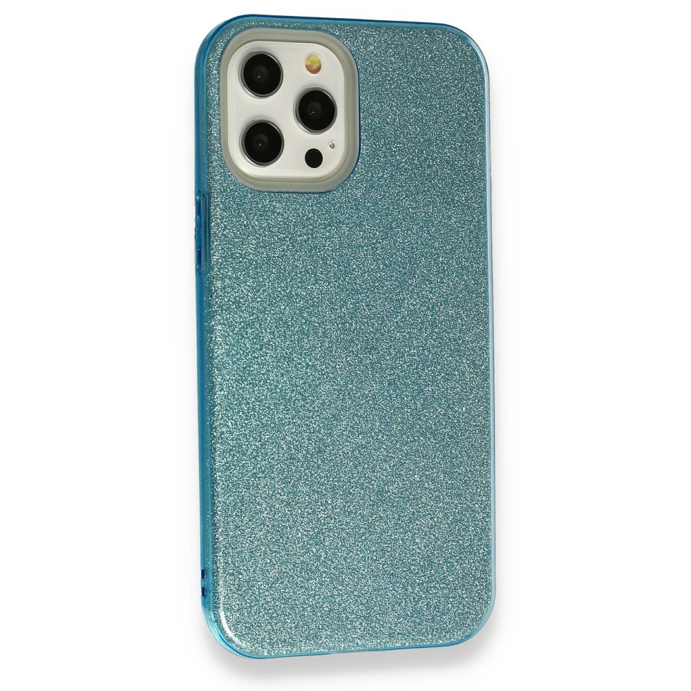 Newface iPhone 12 Pro Max Kılıf Simli Katmanlı Silikon - Turkuaz