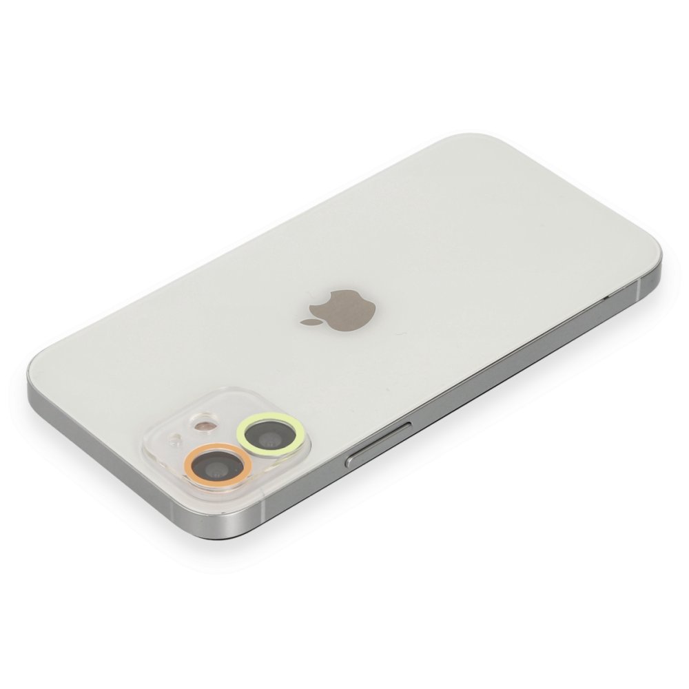 Newface iPhone 12 Renkli Kamera Lens Koruma Cam - Sarı-Turuncu