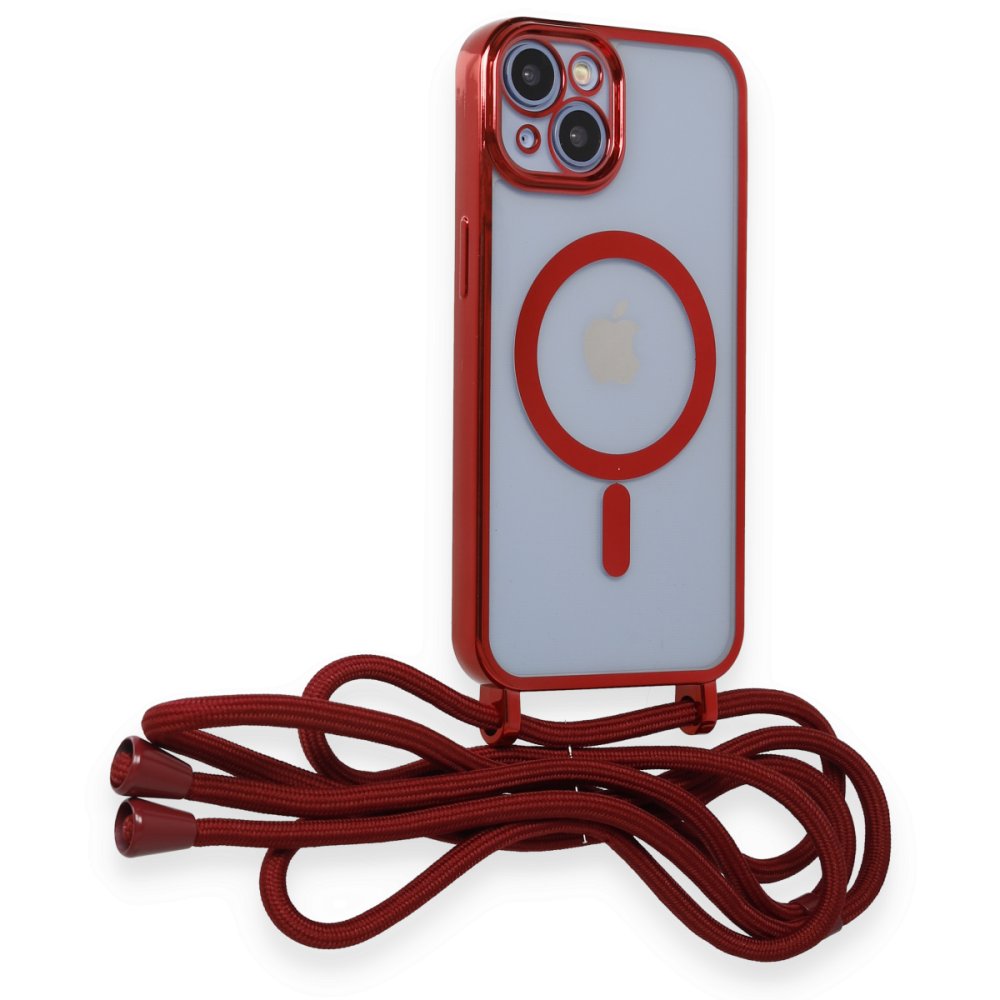 Newface iPhone 13 Kılıf Divo Lazer Askılı Magsafe Kapak - Kırmızı