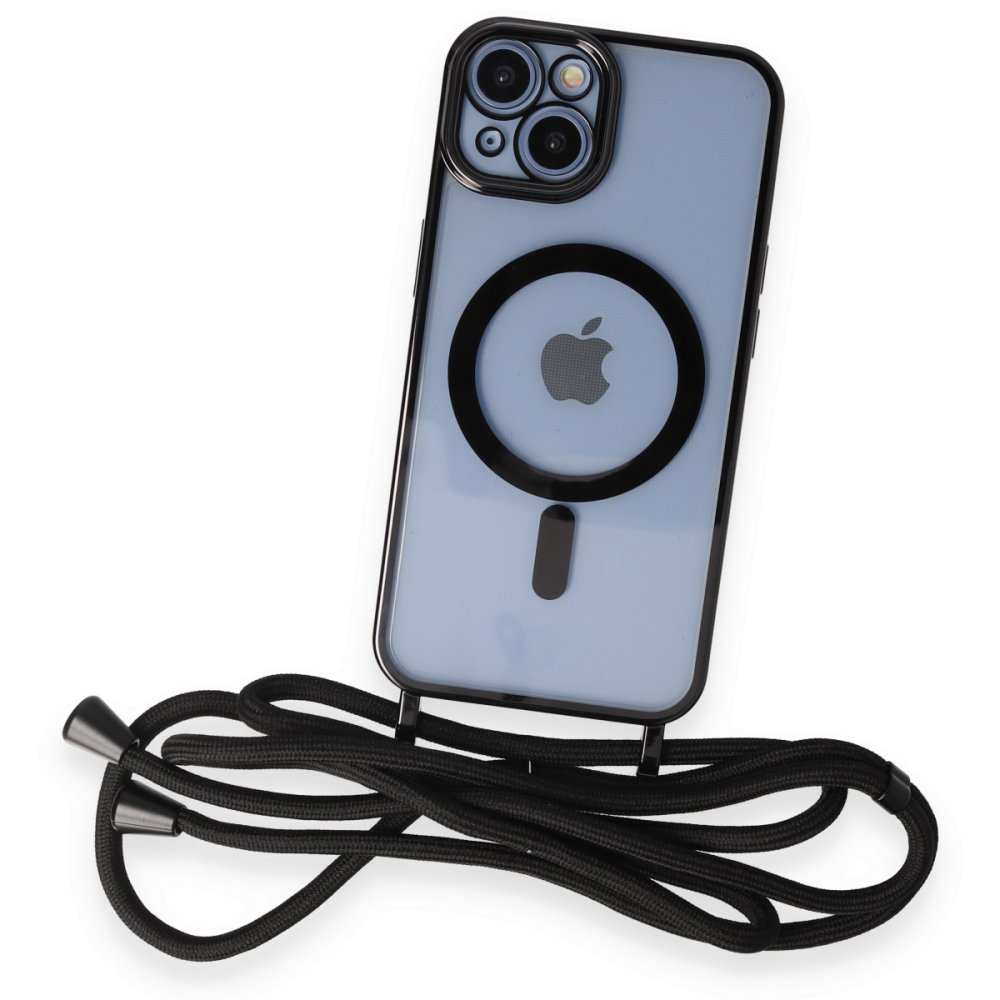 Newface iPhone 13 Kılıf Divo Lazer Askılı Magsafe Kapak - Siyah