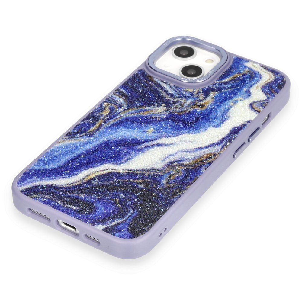 Newface iPhone 13 Kılıf Moda Simli Kapak - Mavi