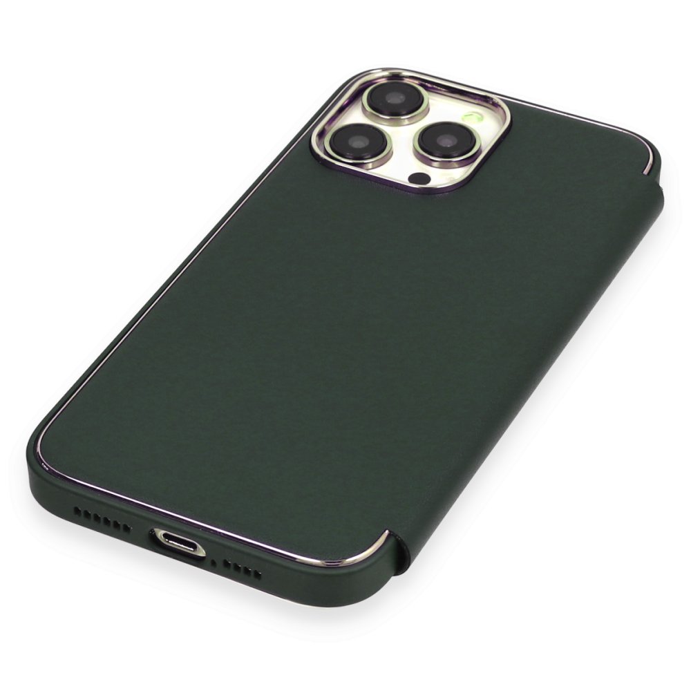 Newface iPhone 13 Pro Kılıf Dolpin Kapaklı - Koyu Yeşil