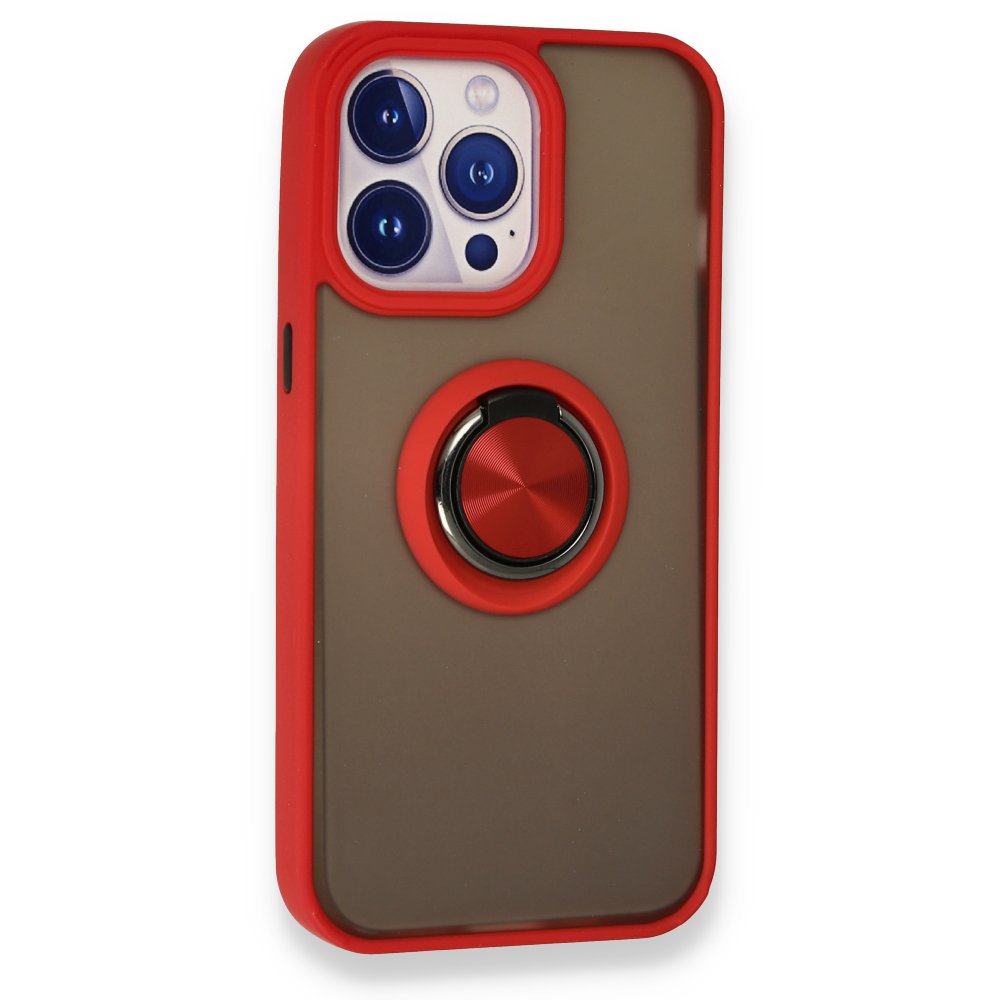 Newface iPhone 13 Pro Kılıf Montreal Yüzüklü Silikon Kapak - Kırmızı