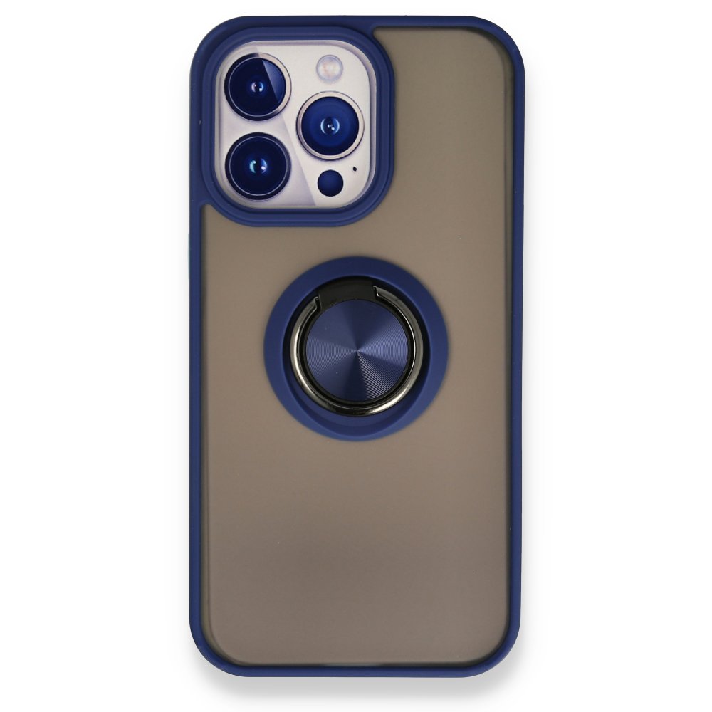 Newface iPhone 13 Pro Kılıf Montreal Yüzüklü Silikon Kapak - Lacivert