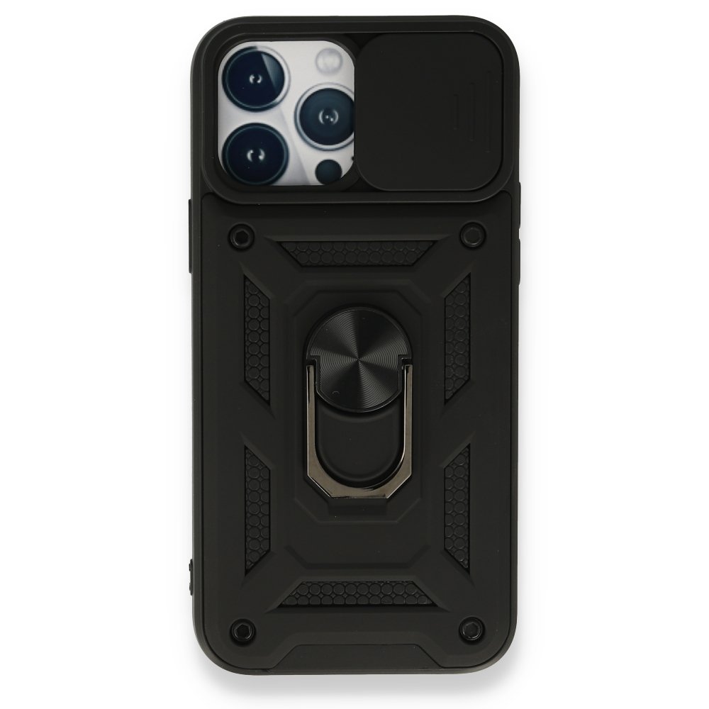 Newface iPhone 13 Pro Kılıf Pars Lens Yüzüklü Silikon - Siyah