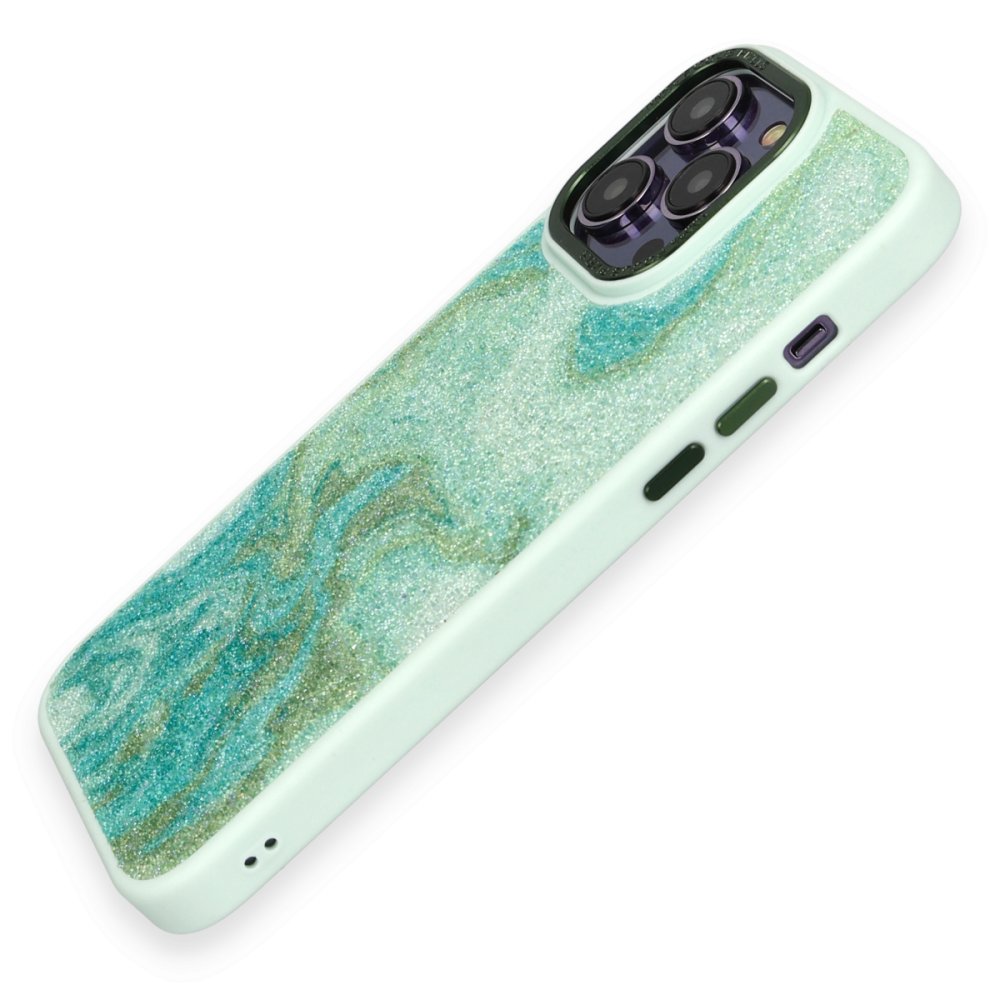 Newface iPhone 13 Pro Max Kılıf Moda Simli Kapak - Yeşil
