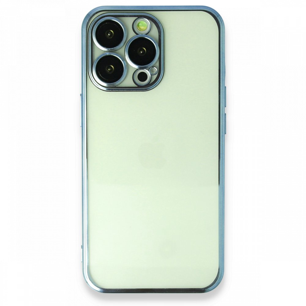 Newface iPhone 14 Pro Max Kılıf Razer Lensli Silikon - Açık Mavi