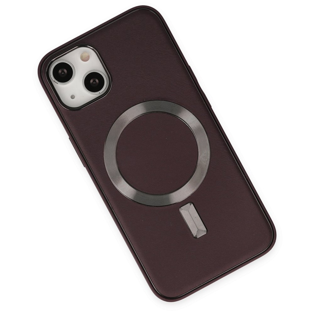 Newface iPhone 14 Kılıf Coco Deri Magneticsafe Silikon - Bordo