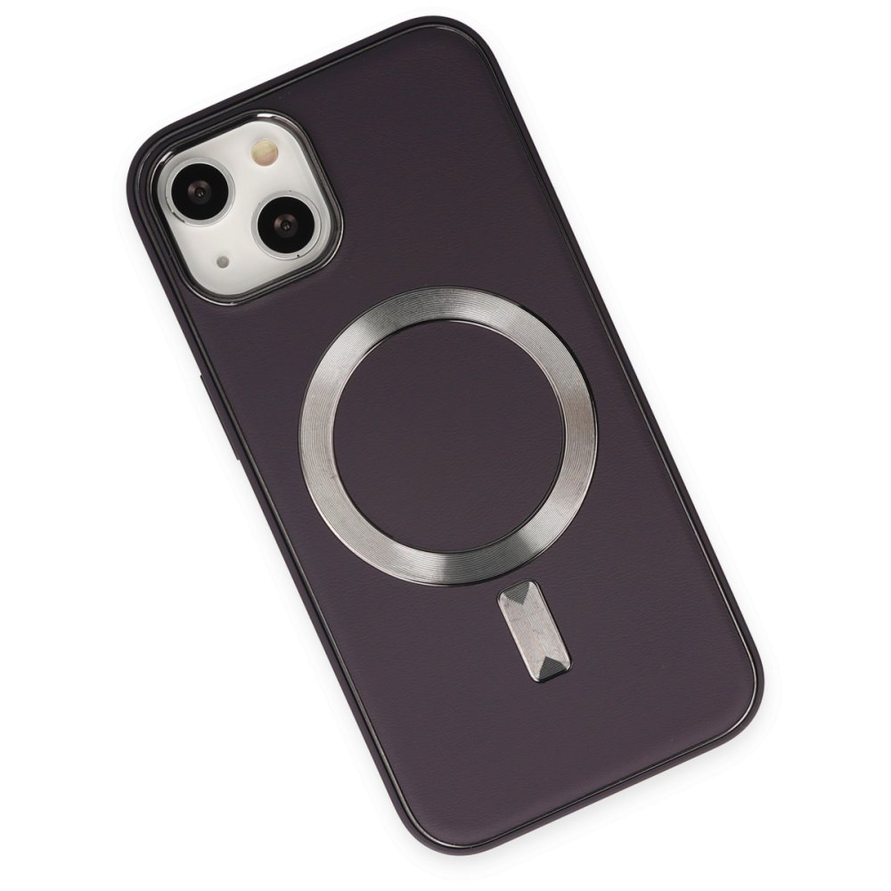 Newface iPhone 14 Kılıf Coco Deri Magneticsafe Silikon - Derin Mor