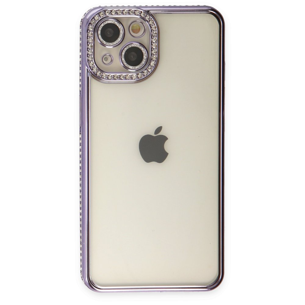 Newface iPhone 14 Kılıf Joke Taşlı Silikon - Mor