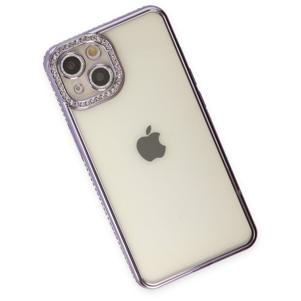 Newface iPhone 14 Kılıf Joke Taşlı Silikon - Mor