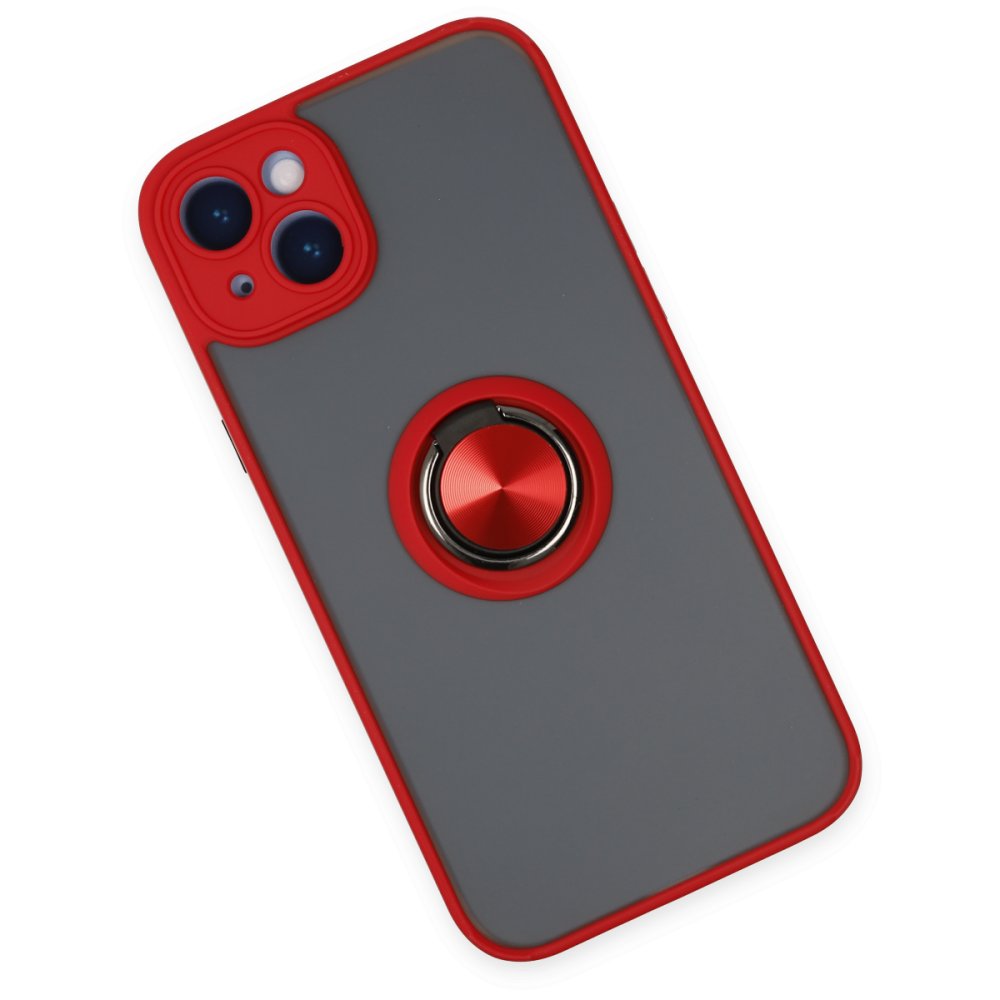 Newface iPhone 14 Kılıf Montreal Yüzüklü Silikon Kapak - Kırmızı